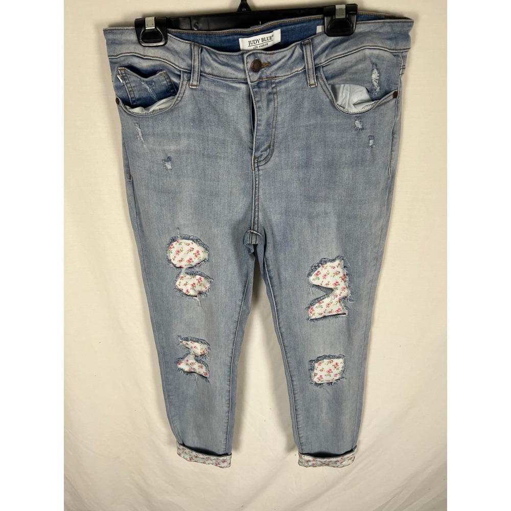 Judy Blue Peek A Bloom Floral Patch Skinny Jeans Sz 15/32